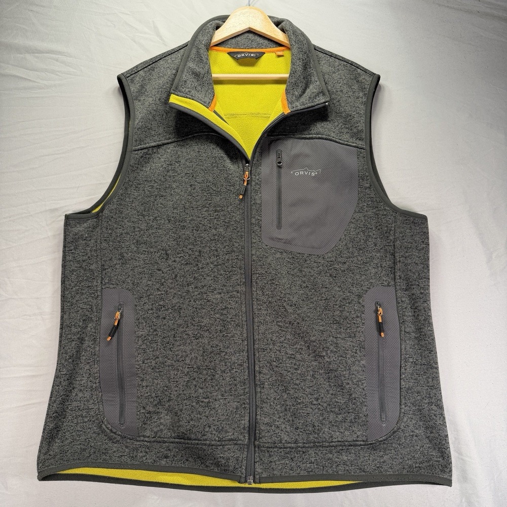 Orvis Trout Bum Vest Mens Large Gray Fleece Zip Pockets Fishing Camp Outdoors